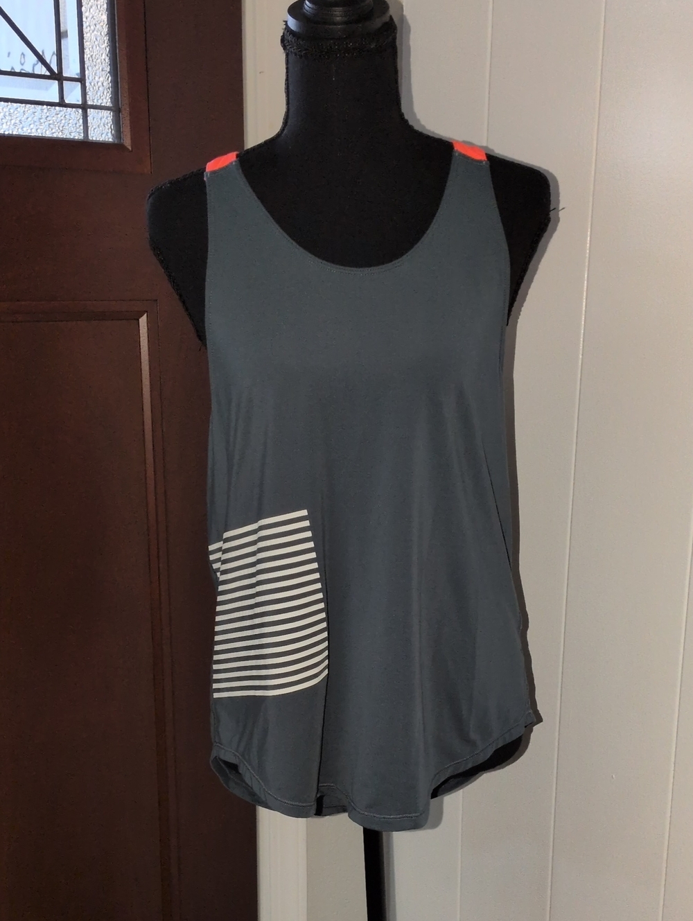 Zumba Fitness Dark Gray Tank with Neon Coral Shoulder Tabs